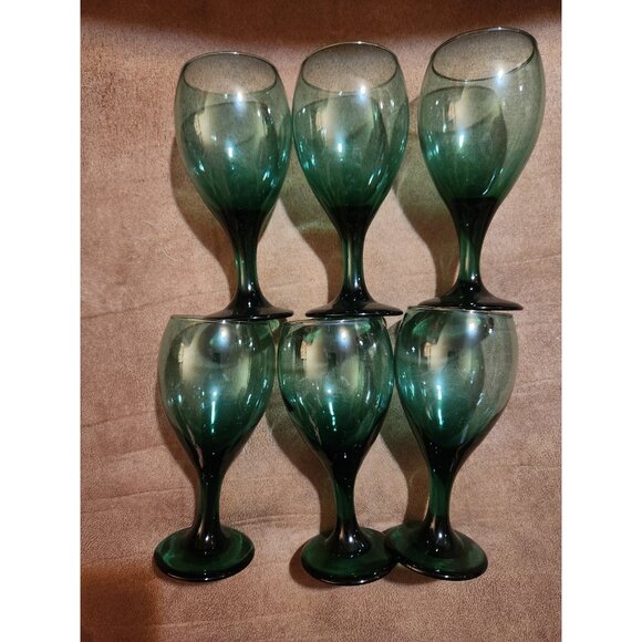 Vintage Libbey Aqua Wine Glasses Set of 6 - Picture 1 of 3